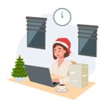 Business overwork concept. Businesswoman still working during Christmas. Sad woman is crying because have to work in Christmas. Royalty Free Stock Photo