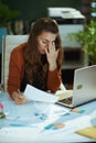 business owner woman in green office working with documents Royalty Free Stock Photo