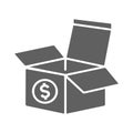 Business, package, box icon. Gray vector graphics