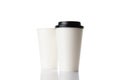 Business paper cup for hot coffee with black lid isolated on white background. White blank, large, medium and small Takeaway paper Royalty Free Stock Photo