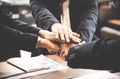 Business partner people joining hand after contract finished meeting