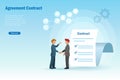 Business partners shaking hands with sucessful sign agreement contract. Business partnership and collaboraion achievement concept Royalty Free Stock Photo