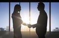 Business partners silhouettes shaking hands