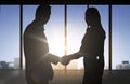 Business partners silhouettes shaking hands