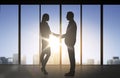 Business partners silhouettes shaking hands