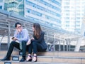 Business partners talking in an urban city setting. Royalty Free Stock Photo