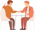 Partners shaking hands after signing contract, agreement, deal. People have working meeting Royalty Free Stock Photo