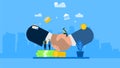 Business partnership concept,hand shake with Tiny People Character Concept Vector Illustration