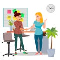 Business Partnership Concept Vector. Two Business Woman. Signing Contract Agreement. Office Meeting. Isolated Flat