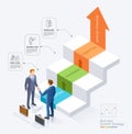 Businessman handshake together In front of the stairs with arrow infographics diagram