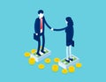 Business partnership handshake agreement. Concept business achievement isometric vector illustration. 3D flat cartoon style design Royalty Free Stock Photo