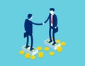 Business partnership handshake agreement. Concept business achievement isometric vector illustration. 3D flat cartoon style design Royalty Free Stock Photo