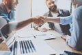 Business partnership handshake concept.Photo coworkers handshaking process.Successful deal after great meeting Royalty Free Stock Photo