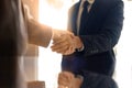 Business partnership handshake concept.Photo two coworkers hands Royalty Free Stock Photo