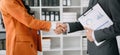 Business partnership handshake concept.Photo two coworkers handshaking process.Successful deal after great meeting Royalty Free Stock Photo