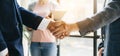 Business partnership handshake concept.Photo two coworkers handshaking process.Successful deal after great meeting. in office Royalty Free Stock Photo