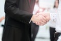 Business partnership meeting concept. Image businessmans handshake. Successful businessmen handshaking after good deal Royalty Free Stock Photo