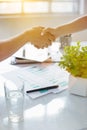 Business partnership meeting concept. Image businessmans handshake. Successful businessmen handshaking after good deal. Royalty Free Stock Photo