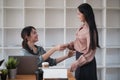 Business partnership meeting concept. Image business womans handshake. Successful business handshaking after good deal