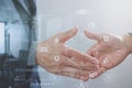 Business partnership meeting concept.photo businessmans handshake. Successful businessmen handshaking after perfect deal.close up Royalty Free Stock Photo