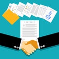 Business partnership meeting with document contracts or agreements