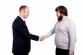 Business partnership meeting. Picture businessmans handshake. Successful businessmen handshaking after good deal