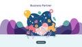 Business partnership relation concept with hand shake and tiny people character. team working together template for web landing Royalty Free Stock Photo