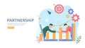 Business partnership relation concept idea with tiny people character. team working partner together template for web landing page Royalty Free Stock Photo