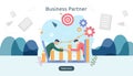 Business partnership relation concept idea with tiny people character. team working partner together template for web landing page Royalty Free Stock Photo