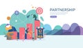 Business partnership relation concept idea with tiny people character. team working partner together template for web landing page Royalty Free Stock Photo