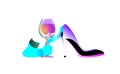 Business party logo, biz women, Wine tie. Shoe abstract girl concept. Isolated vector, infographic and social media illustration f Royalty Free Stock Photo