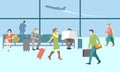 Business people in airport terminal. Vector travel Royalty Free Stock Photo