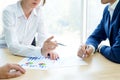 Business People Analyzing Financial Results on Graphs around the Table in Modern Office. Team Work Concept Royalty Free Stock Photo