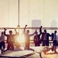 Business People Arms Raised Board Room Success Concept Royalty Free Stock Photo