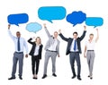 Business People Arms Raised and Speech Bubble Concept Royalty Free Stock Photo