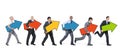 Business People with Arrow Sign Running Forward