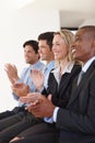 Business people, audience and clap for success at workshop, event and conference for training. Employees, team and Royalty Free Stock Photo