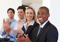 Business people, audience and clapping for success at meeting, event and conference for training. Employees, team and Royalty Free Stock Photo