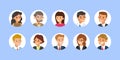 Business people avatar collection. Young adults man and woman faces, Colorful user pic icons in circle shape. Flat design style Royalty Free Stock Photo