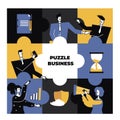 Business people in a blue puzzle collage