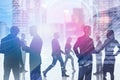 Business people in blurred city, hud interface Royalty Free Stock Photo