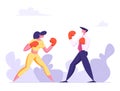 Business People Boxing. Man and Woman Fighting in Boxing Gloves. Business Competition, Challenge, Leadership
