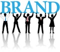 Business people build brand identity word