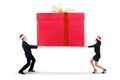 Business people carrying a big gift box