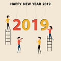 Business people cartoon character & Happy New Year 2019 concept. Royalty Free Stock Photo