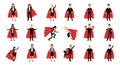 Business People Character Wearing Red Superhero Cloak or Cape Having Super Power Vector Big Set