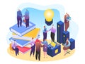 Business people character work teamwork, creative deal brainstorm light bulb 3d isometric vector illustration, isolated