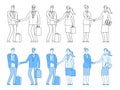 Business people characters. Business handshake. Line flat man woman, professional people vector set Royalty Free Stock Photo