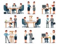 Business people characters at work set, male and female workers at workplace in office cartoon vector Illustrations Royalty Free Stock Photo
