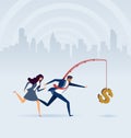 Business people chasing money on fishing rod Royalty Free Stock Photo